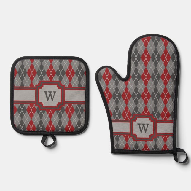 Ashes and Embers Argyle Oven Mitt & Pot Holder Set (Front)