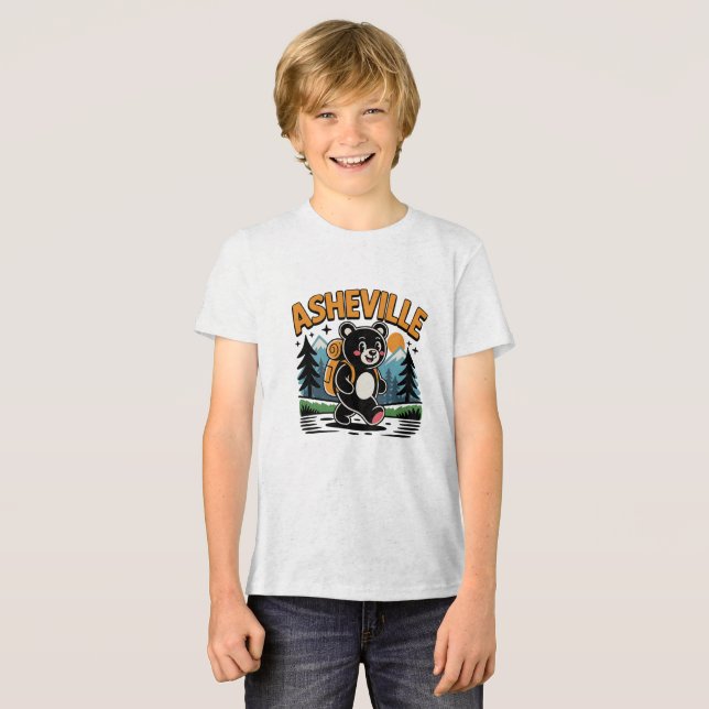 Asheville Black Bear Hiking Cartoon Tri-Blend Shirt (Front Full)