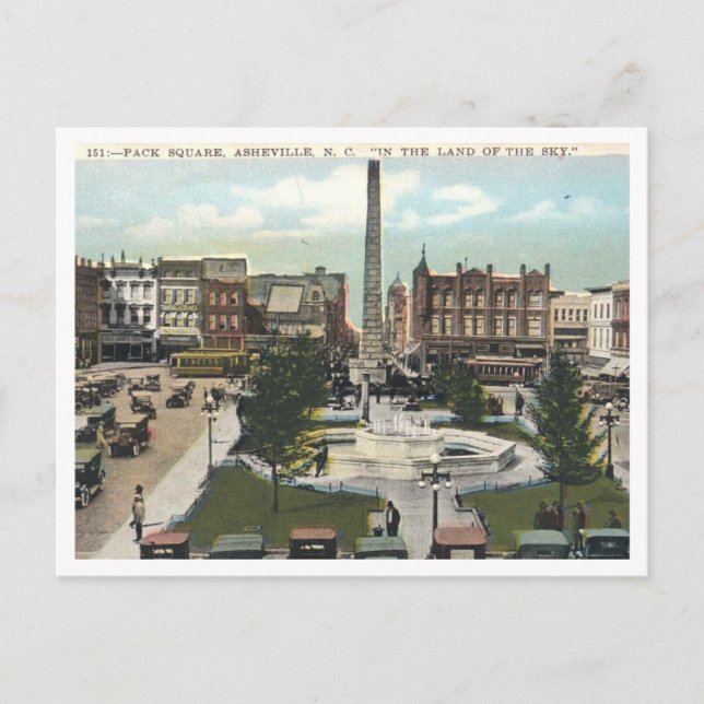 Asheville NC, Pack Square 1920s Vintage Postcard (Front)