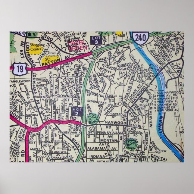 Asheville, NC Vintage Map Poster (Front)