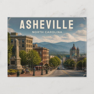 Asheville North Carolina Downtown Mountains Postcard
