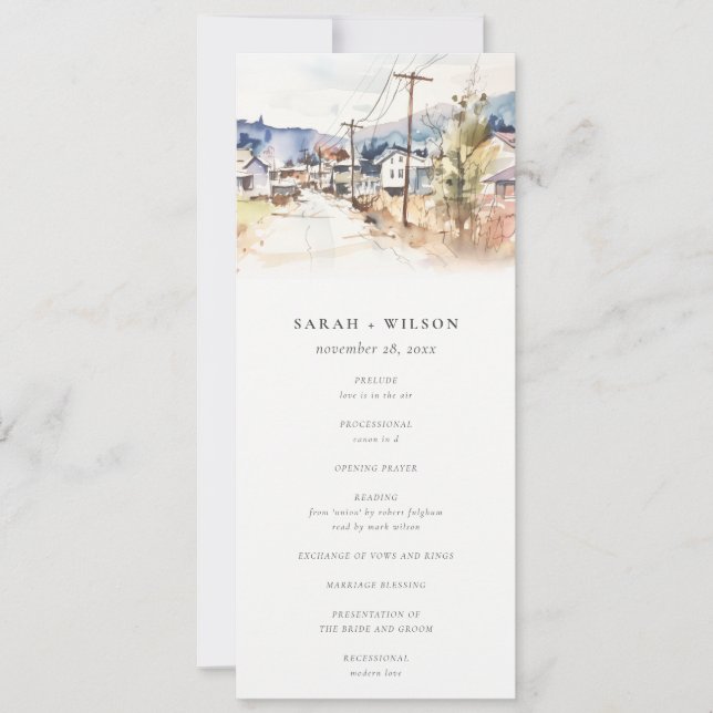 Asheville North Carolina Landscape Wedding Program Invitation (Front)