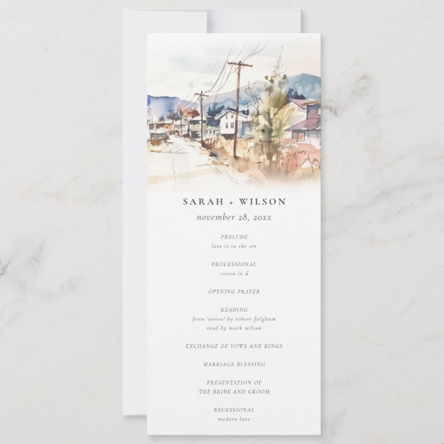 Asheville North Carolina Landscape Wedding Program Invitation (Front)