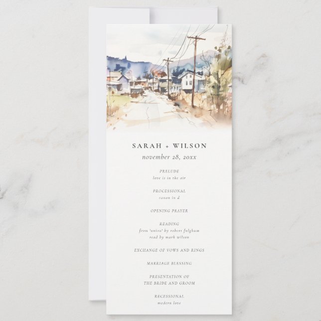 Asheville North Carolina Landscape Wedding Program Invitation (Front)