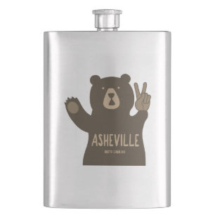 Asheville North Carolina Peace Bear Hip Flask