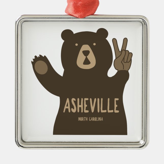 Asheville North Carolina Peace Bear Metal Tree Decoration (Front)