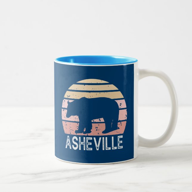 Asheville North Carolina Retro Bear Two-Tone Coffee Mug (Right)