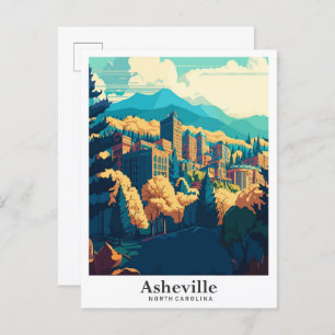 Asheville North Carolina Travel Art Vintage Postcard