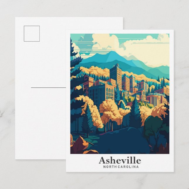 Asheville North Carolina Travel Art Vintage Postcard (Front/Back)