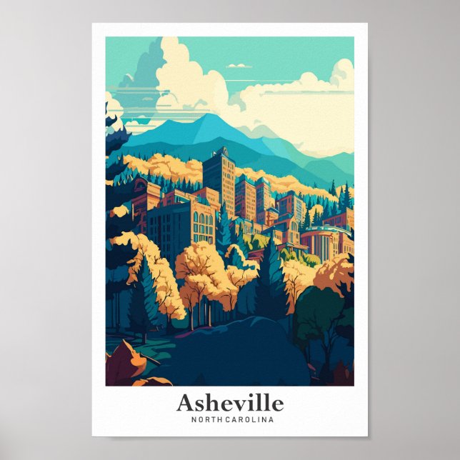 Asheville North Carolina Travel Art Vintage Poster (Front)