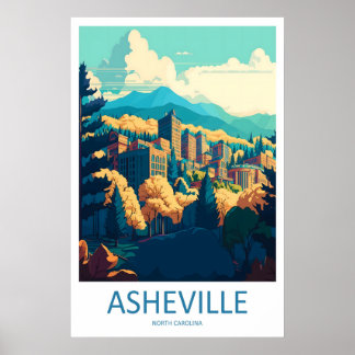 Asheville Usa Travel Poster Vintage Ski National