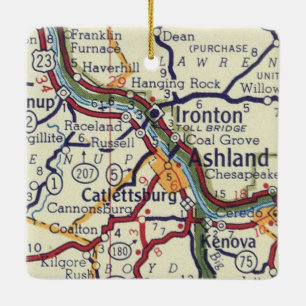 Ashland KY Vintage Map Ceramic Ornament