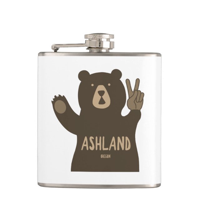 Ashland Oregon Peace Bear Hip Flask (Front)