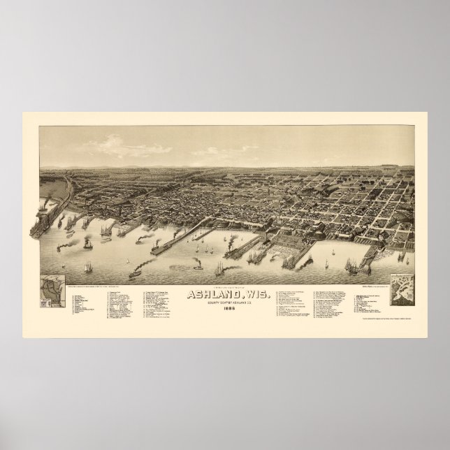 Ashland, WI Panoramic Map - 1886 Poster (Front)