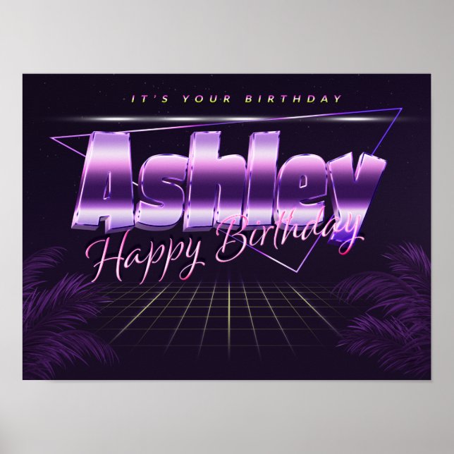 Ashley Name Vorname lila retro Poster Geburtstag (Front)