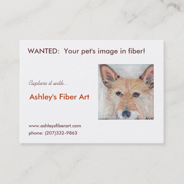 Ashley's Fibre Art Business Card (Front)