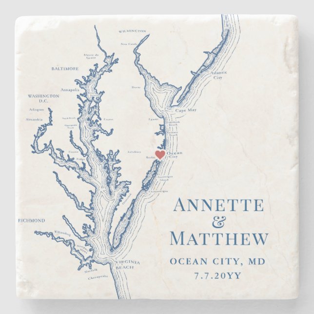 Ashore Oceanfront Wedding Favour Chesapeake Bay Ma Stone Coaster (Front)