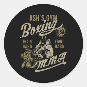 Ash's Gym Boxing Mma Retro Design For The Name Ash Classic Round Sticker