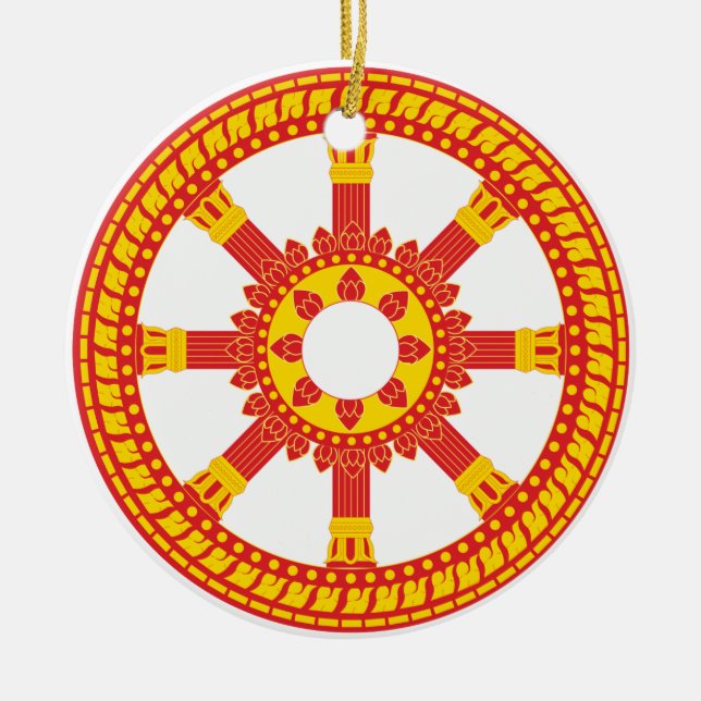Ashtamangala Symbol Dharmachakra Wheel of Dharma Ceramic Tree Decoration (Front)
