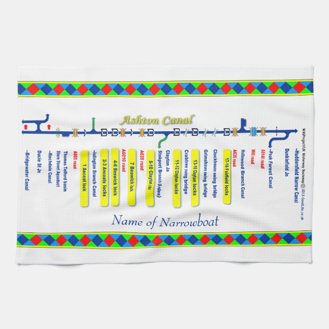 Ashton Canal Route UK Waterways Yellow Tea Towel (Horizontal)