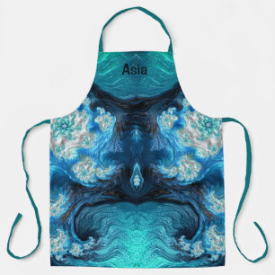 ASIA ~ ABSTRACT FRACTAL Blue Aqua White ~ Apron