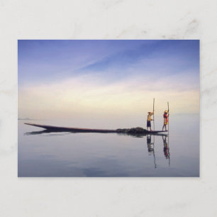 Asia, Burma, (Myanmar) Fishing boat reflected on Postcard