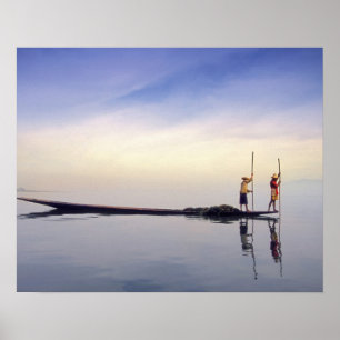 Asia, Burma, (Myanmar) Fishing boat reflected on Poster