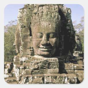 Asia, Cambodia, Siem Reap. Angkor Thom, heads of Square Sticker