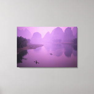 Asia, China, Guanxi, Yangshou. Fishermen on raft Canvas Print