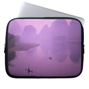 Asia, China, Guanxi, Yangshou. Fishermen on raft Laptop Sleeve