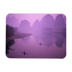 Asia, China, Guanxi, Yangshou. Fishermen on raft Magnet