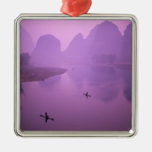 Asia, China, Guanxi, Yangshou. Fishermen on raft Metal Tree Decoration