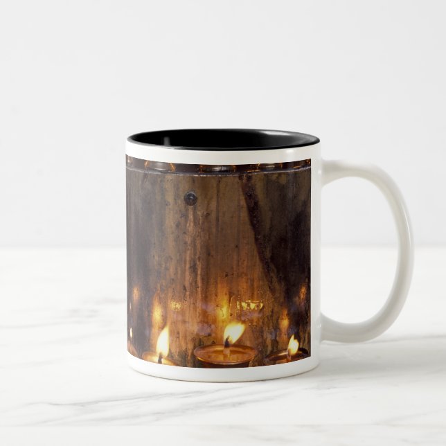 Asia, China, Tibet, Lhasa. Prayer flames, Two-Tone Coffee Mug (Right)