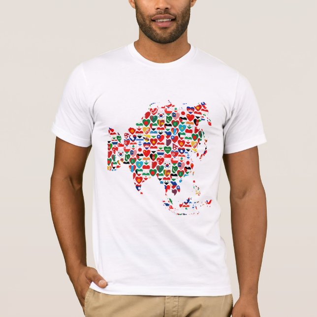Asia Flag Hearts Map T-Shirt (Front)