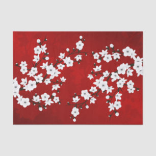 Asia Floral White Cherry Blossom Red Tissue Paper