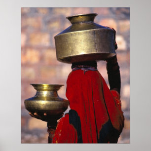 Asia, India, Rajasthan. A local woman in a red Poster