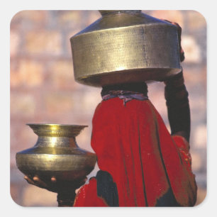 Asia, India, Rajasthan. A local woman in a red Square Sticker