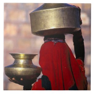 Asia, India, Rajasthan. A local woman in a red Tile