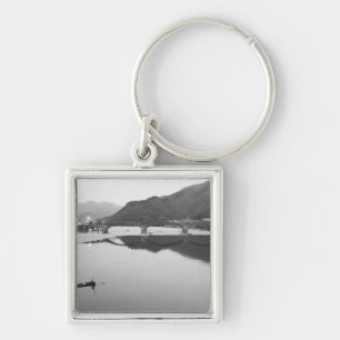Asia, Japan, Iwakuni. Fishermen and historic Key Ring