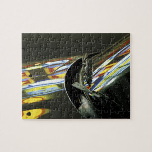 Asia, Malaysia, Melaka. Neon reflections in car Jigsaw Puzzle