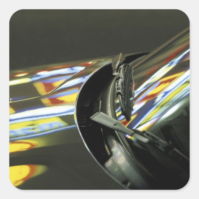 Asia, Malaysia, Melaka. Neon reflections in car Square Sticker (Front)