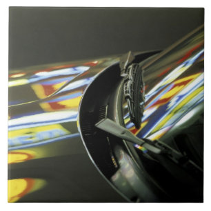 Asia, Malaysia, Melaka. Neon reflections in car Tile