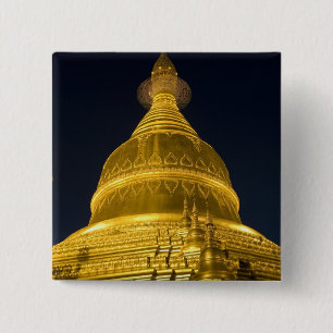 Asia, Mayanmar, Yangon, Buddhist temple in 15 Cm Square Badge