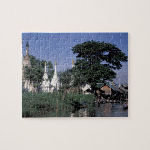 Asia, Myanmar, Inle Lake. A floating market. Jigsaw Puzzle