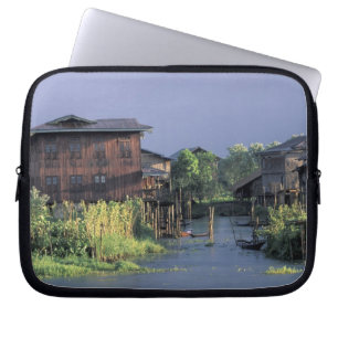 Asia, Myanmar, Inle Lake. A floating village on Laptop Sleeve
