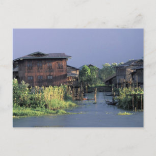 Asia, Myanmar, Inle Lake. A floating village on Postcard