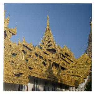 Asia, Myanmar, Yangon. Golden stupa of Shwedagon 2 Tile