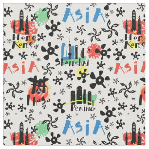 Asia   Symbols Pattern Fabric