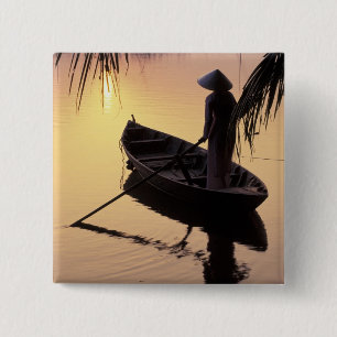 Asia, Vietnam, Mekong Delta, Can Tho. Evening 15 Cm Square Badge