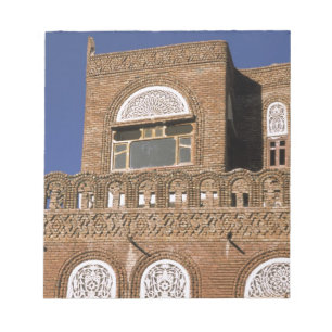 Asia, Yemen, Sana'a. Yemeni architecture detail. Notepad